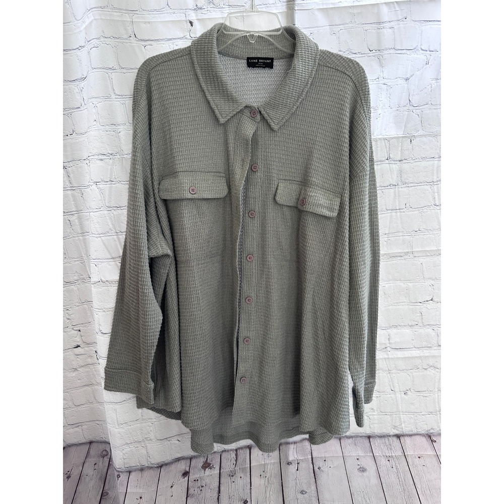 Lane Bryant Sage Green Waffle Button-Front Shirt